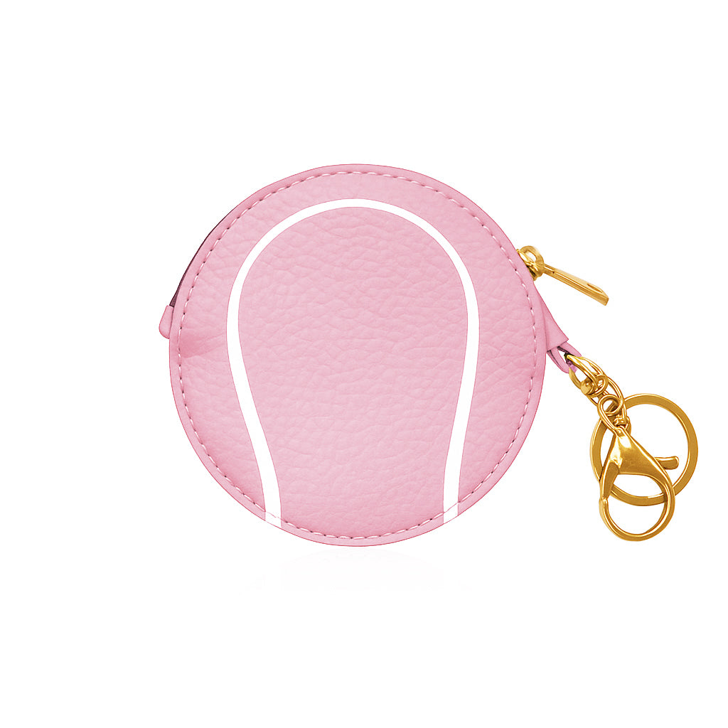 Light Pink Tennis Ball Key Chain Bag Charm - Sports Coin Purse Zip Pouch Cute Team Gift
