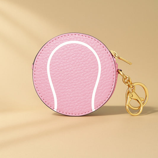 Light Pink Tennis Ball Key Chain Bag Charm - Sports Coin Purse Zip Pouch Cute Team Gift