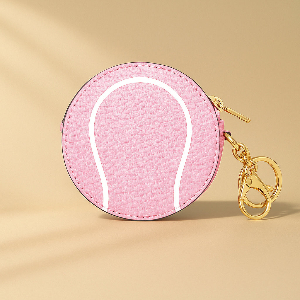 Light Pink Tennis Ball Key Chain Bag Charm - Sports Coin Purse Zip Pouch Cute Team Gift