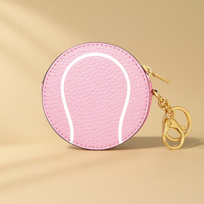Light Pink Tennis Ball Key Chain Bag Charm - Sports Coin Purse Zip Pouch Cute Team Gift