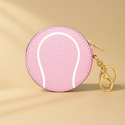 Light Pink Tennis Ball Key Chain Bag Charm - Sports Coin Purse Zip Pouch Cute Team Gift