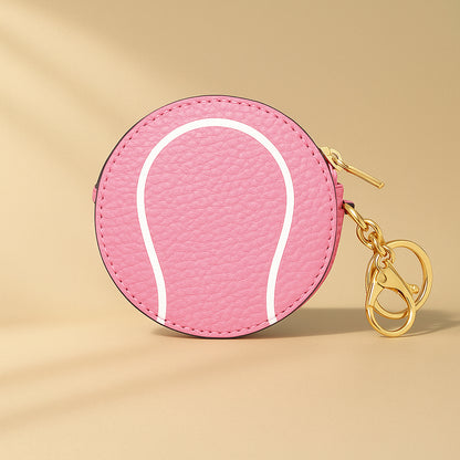 Pink Tennis Ball Key Chain Bag Charm - Sports Coin Purse Zip Pouch Cute Team Gift
