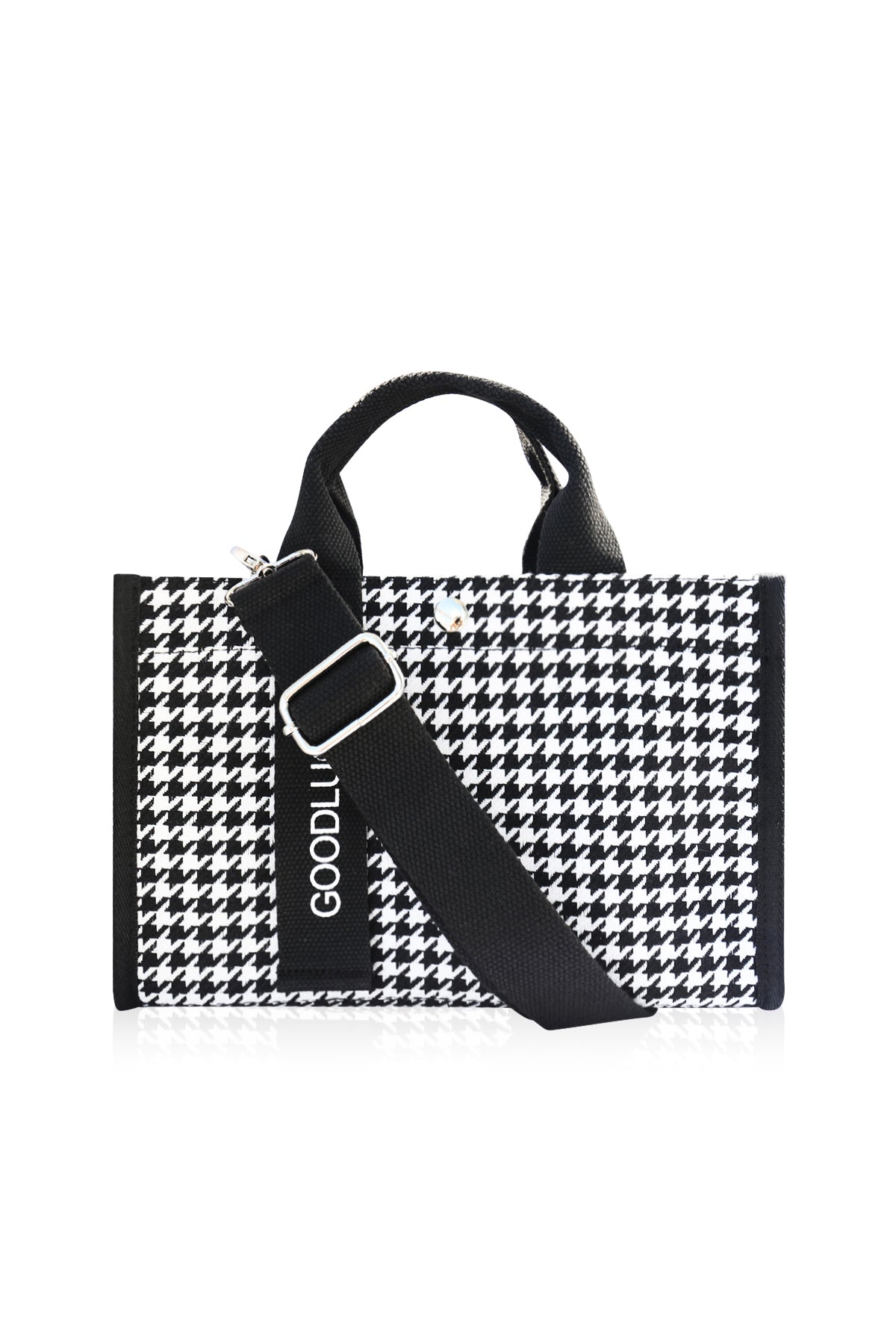 Canvas Tote Bag Shoulder Crossbody Strap Structured Purse Handbag -  Houndstooth Black