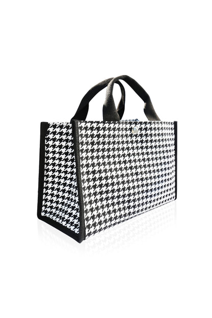 Canvas Tote Bag Shoulder Crossbody Strap Structured Purse Handbag -  Houndstooth Black