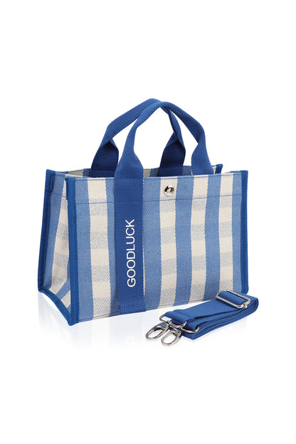 Canvas Tote Bag Shoulder Crossbody Strap Structured Purse Handbag -  Plaid Light Blue