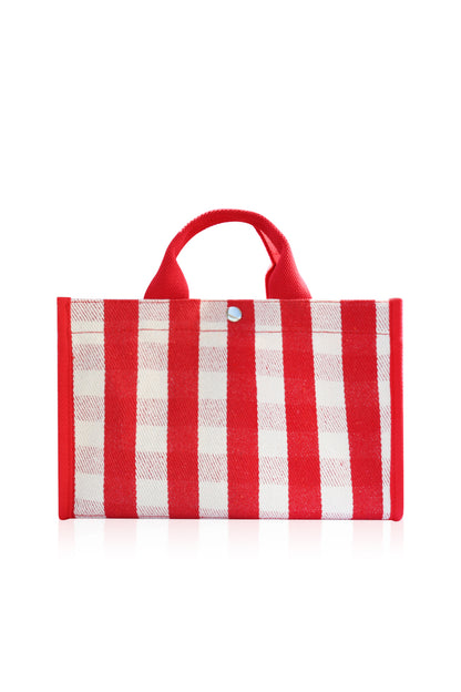 Canvas Tote Bag Shoulder Crossbody Strap Structured Purse Handbag -  Plaid Red