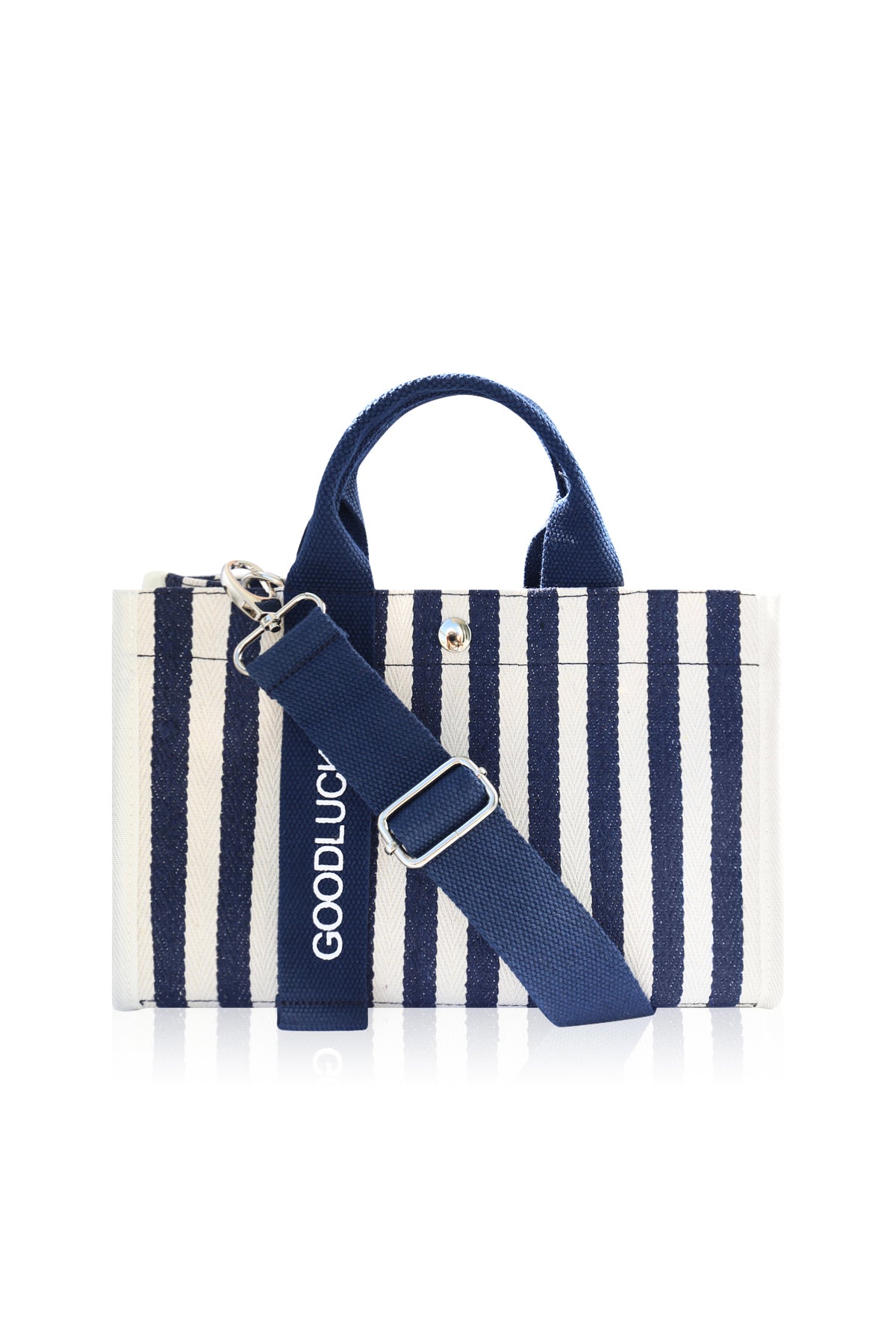 Canvas Tote Bag Shoulder Crossbody Strap Structured Purse Handbag -  Stripe Navy