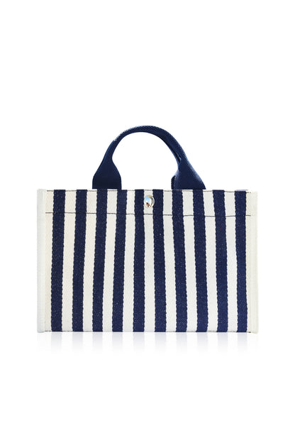 Canvas Tote Bag Shoulder Crossbody Strap Structured Purse Handbag -  Stripe Navy