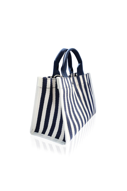Canvas Tote Bag Shoulder Crossbody Strap Structured Purse Handbag -  Stripe Navy