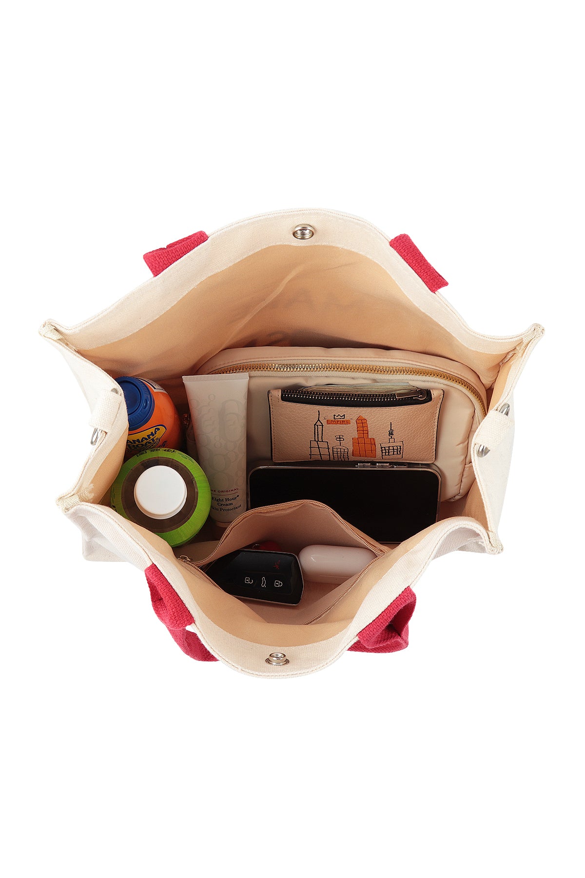 Smile Canvas Tote Bag Shoulder Crossbody Strap Fabric Shopper Purse Handbag - Ivory