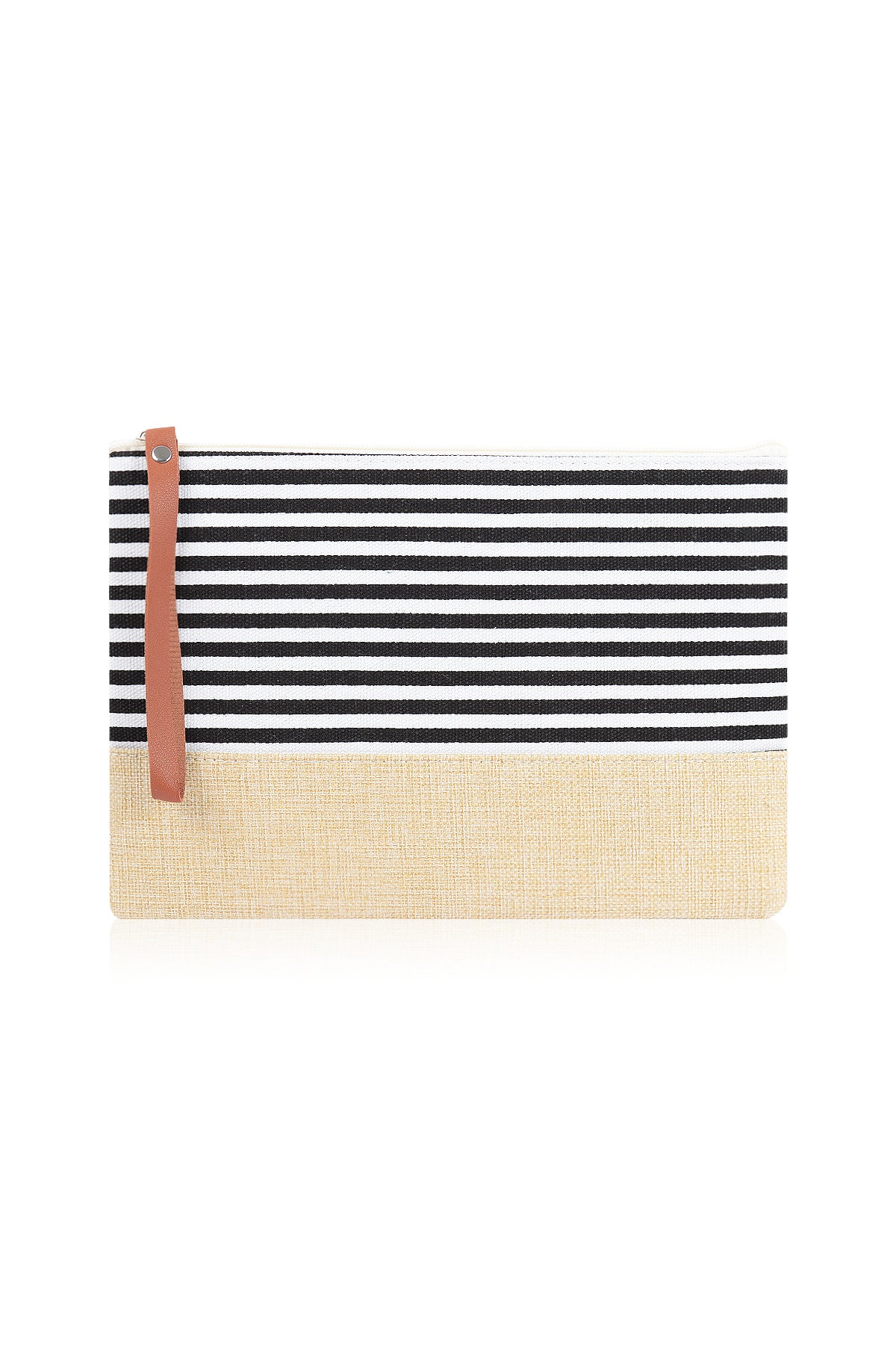 Versatile Wristlet Clutch Stripe Canvas Flat Pouch - Black