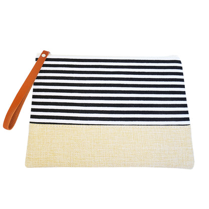 Versatile Wristlet Clutch Stripe Canvas Flat Pouch