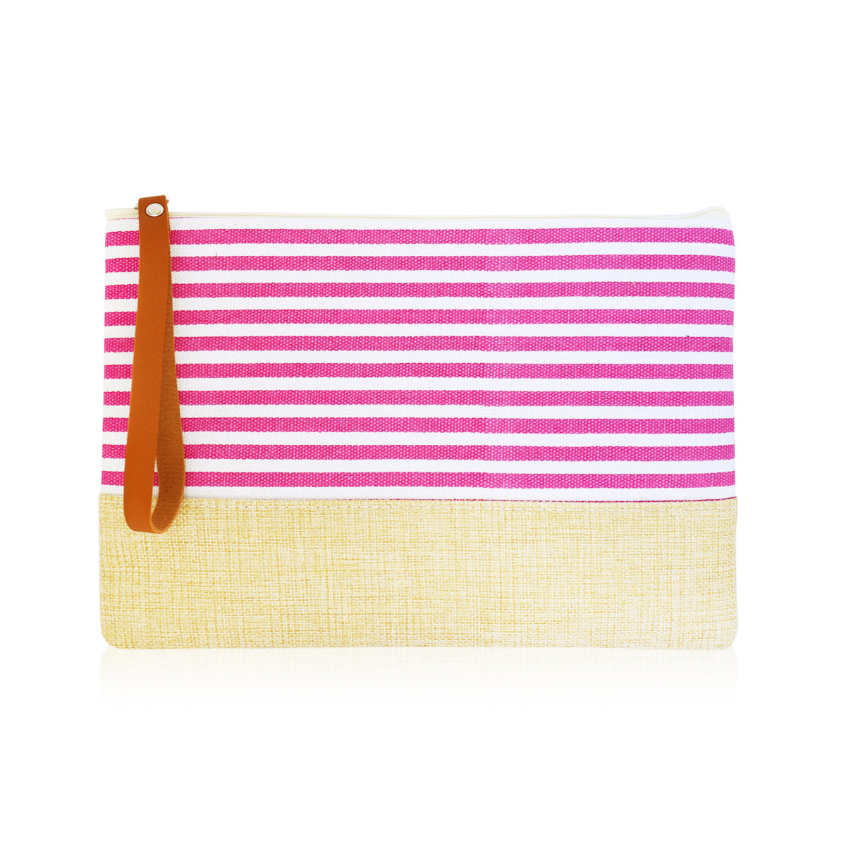 Versatile Wristlet Clutch Stripe Canvas Flat Pouch - Pink