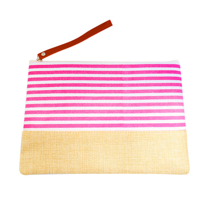 Versatile Wristlet Clutch Stripe Canvas Flat Pouch
