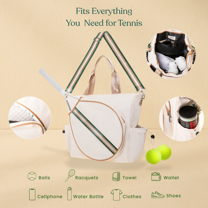 Tennis Striped Tote Bag  - Ivory/Green Gold