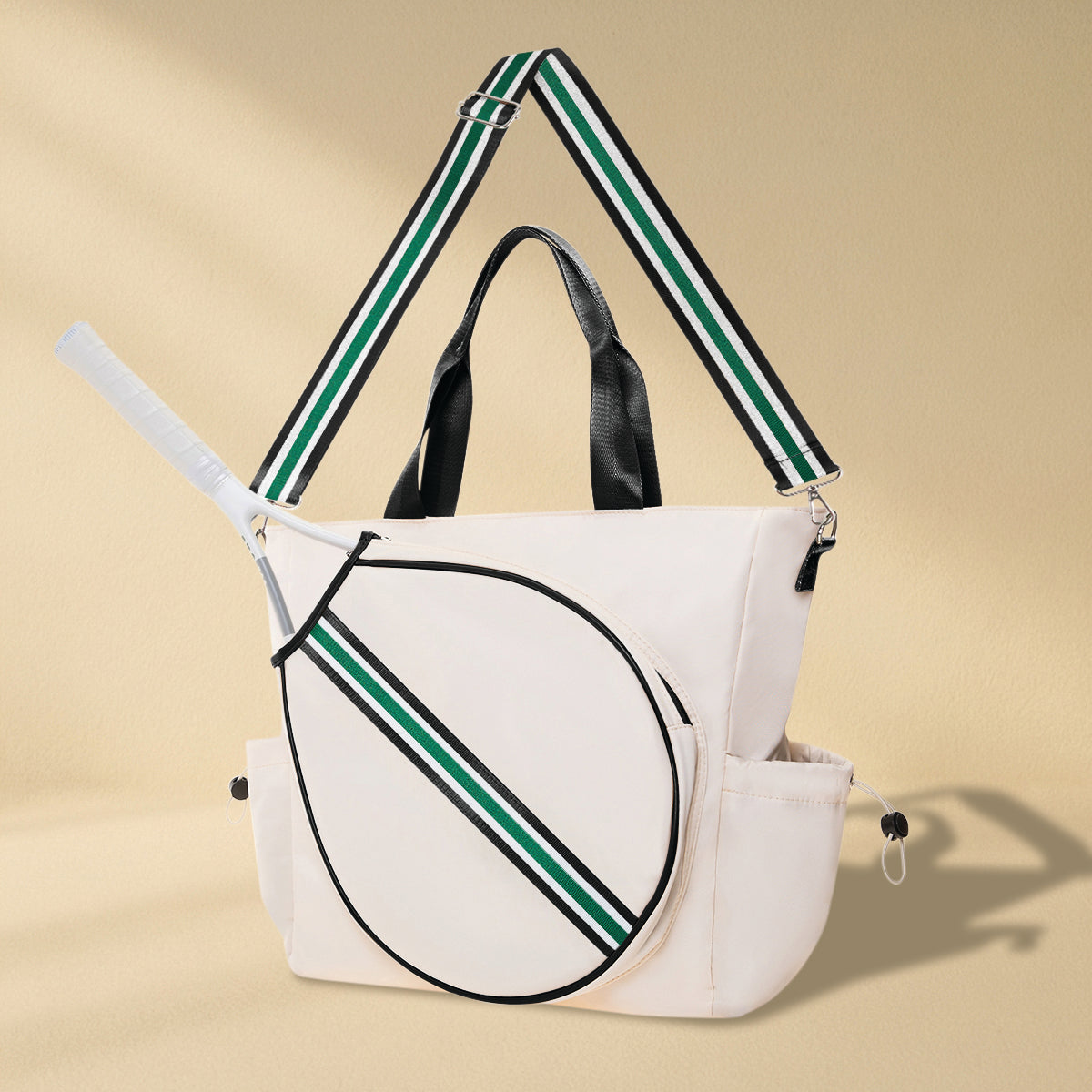 Tennis Striped Tote Bag - Ivory/Green Stripe