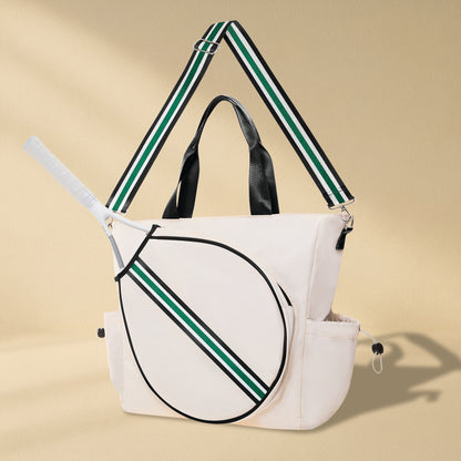Tennis Striped Tote Bag - Ivory/Green Stripe