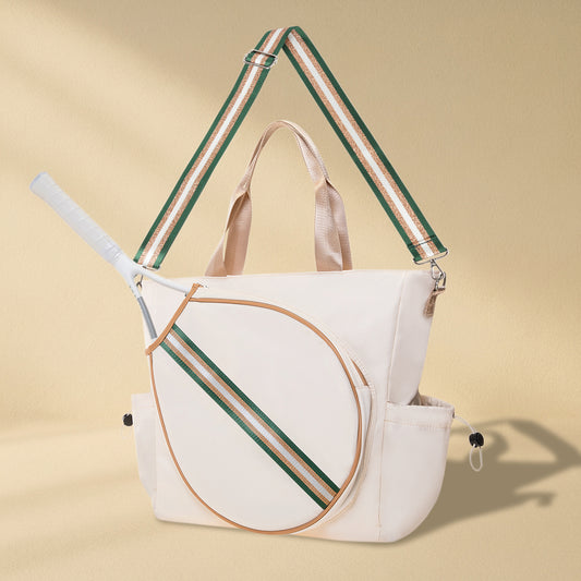 Tennis Striped Tote Bag  - Ivory/Green Gold