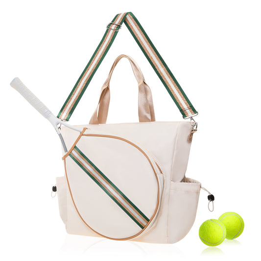Tennis Striped Tote Bag  - Ivory/Green Gold