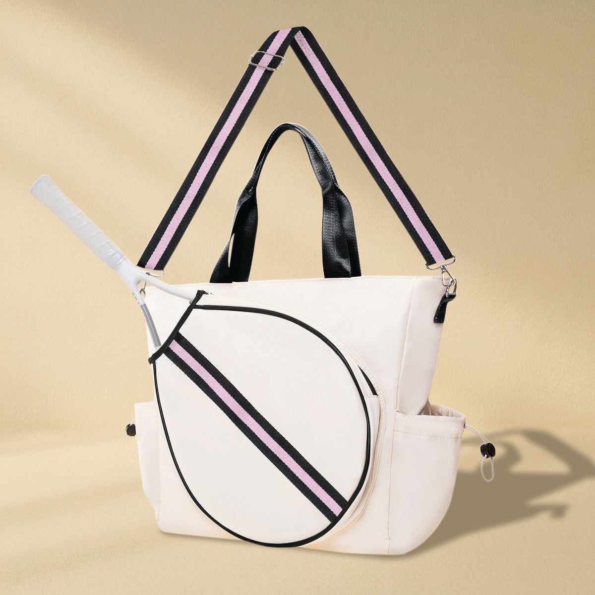 Tennis Striped Tote Bag  - Black Pink