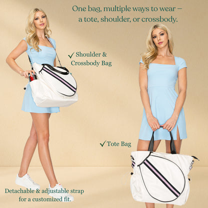 Tennis Striped Tote Bag  - Black Pink