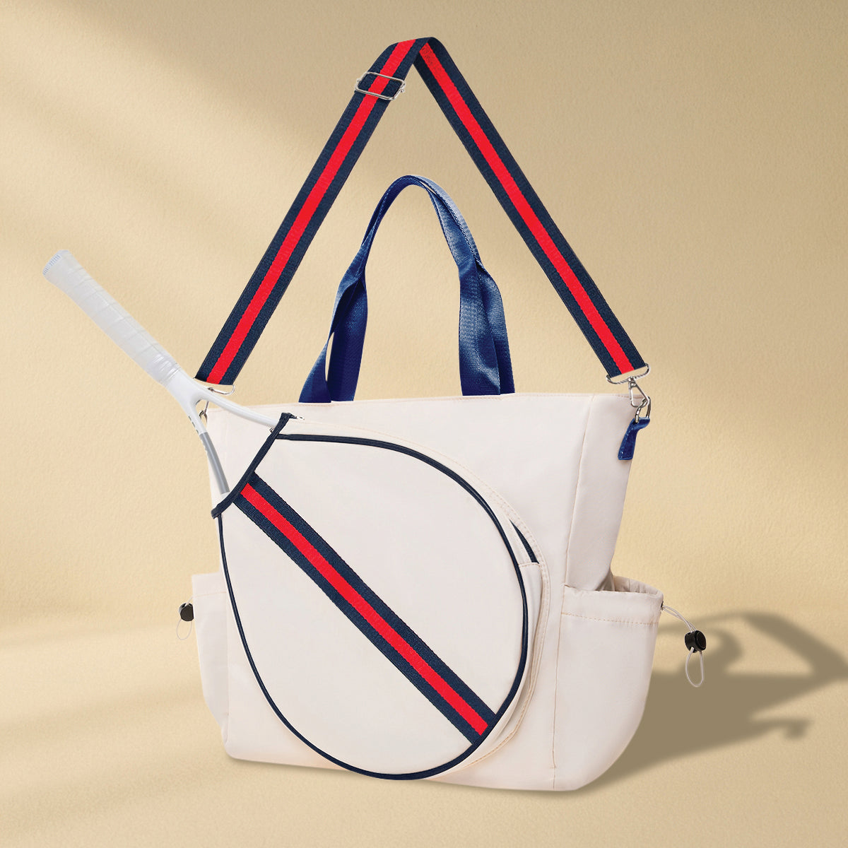 Tennis Striped Tote Bag  - Ivory/Red Stripe