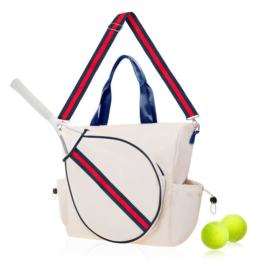 Tennis Striped Tote Bag  - Ivory/Red Stripe