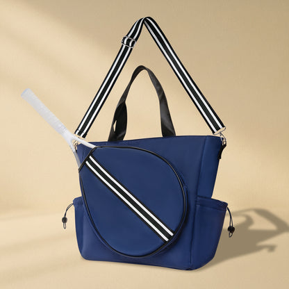 Tennis Striped Tote Bag  - Navy/Black Stripe