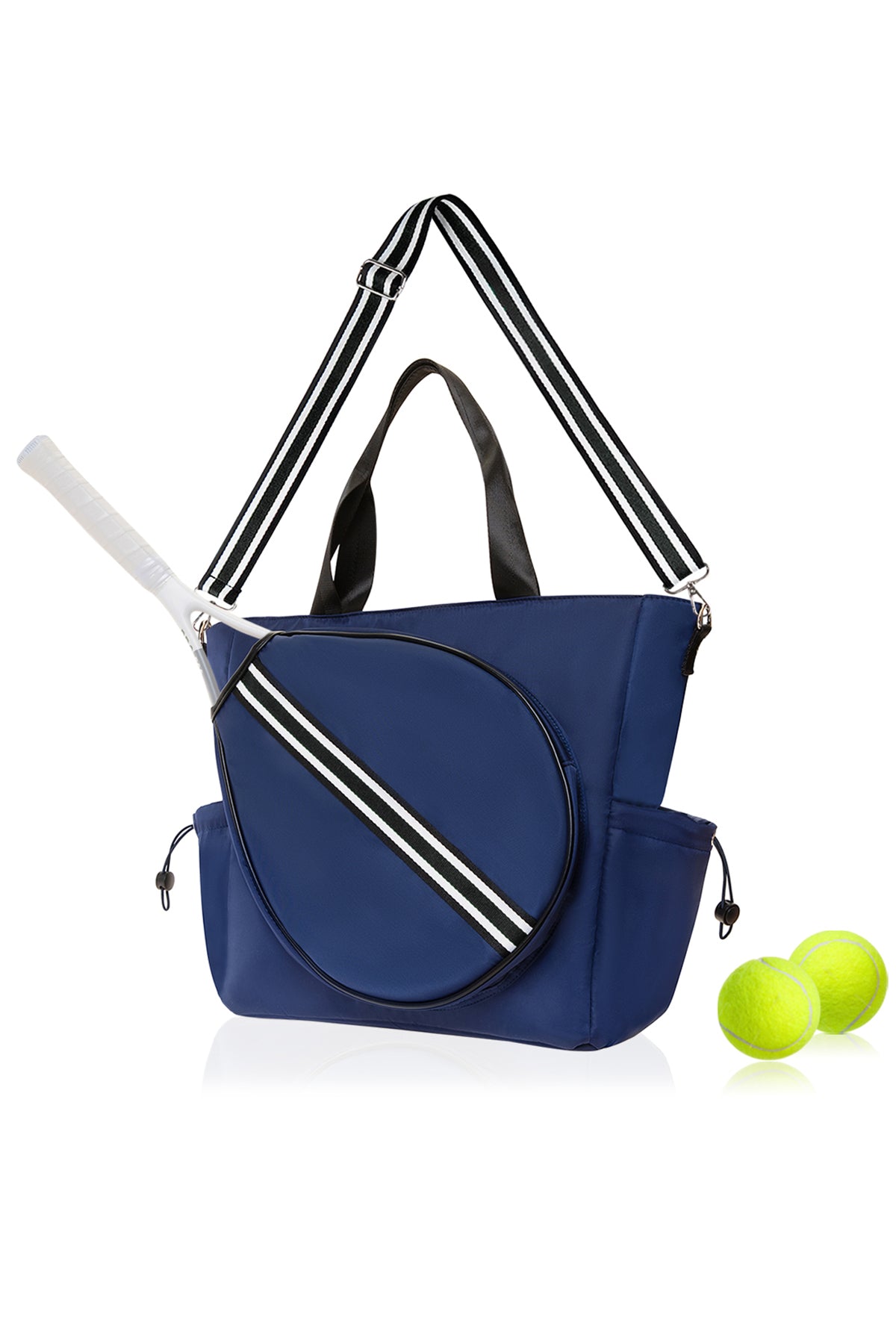 Tennis Striped Tote Bag  - Navy/Black Stripe