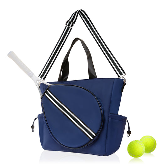 Tennis Striped Tote Bag  - Navy/Black Stripe