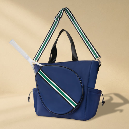 Tennis Striped Tote Bag  - Navy/Green Stripe