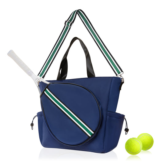Tennis Striped Tote Bag  - Navy/Green Stripe