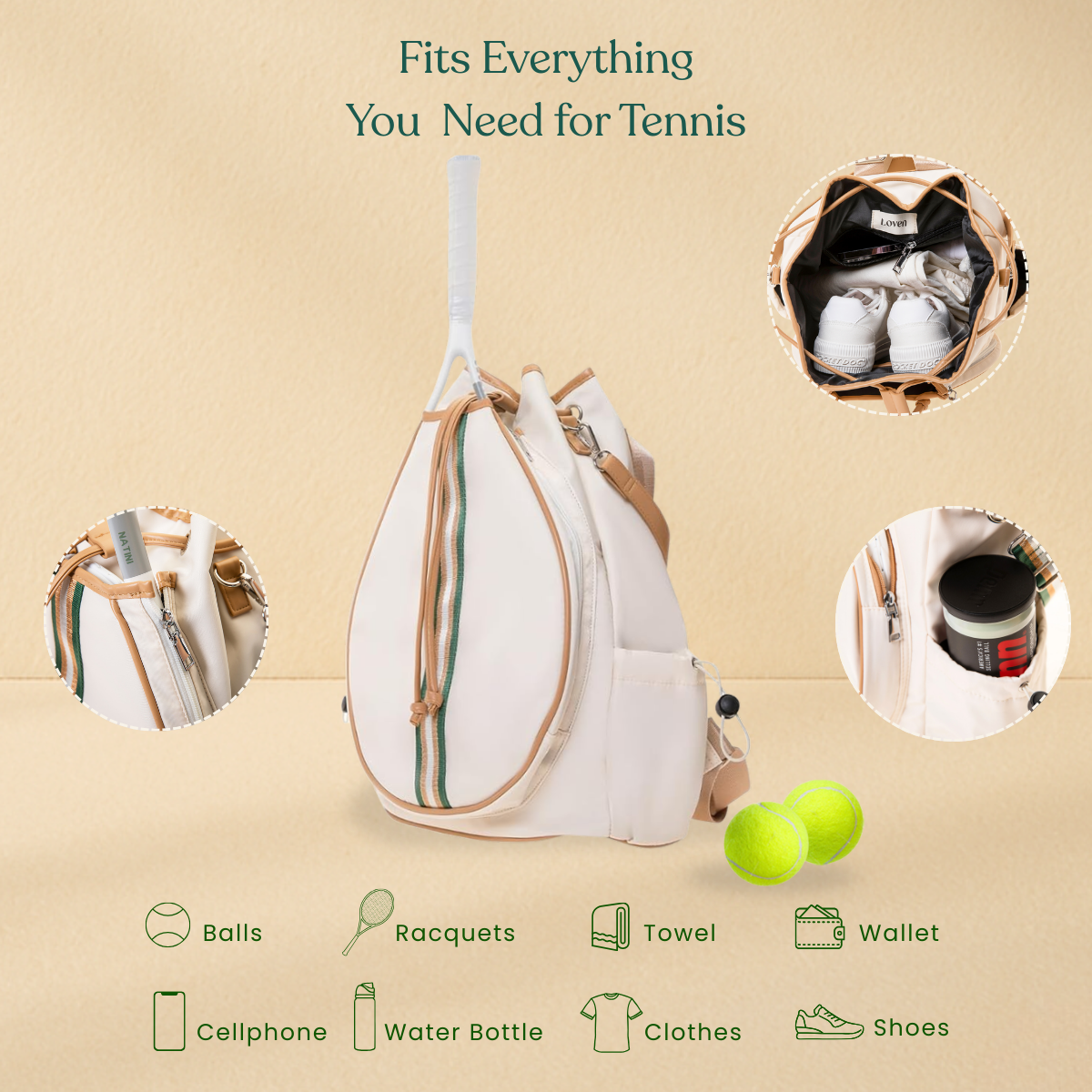 Tennis Convertible Backpack - Canvas/Brown