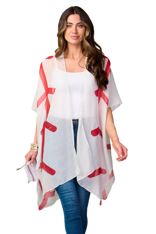 Baseball Game Day Shirt Kimono Cardigan - Open Shawl Blouse Cover Up for Sports Fan, Mom, Team Gift