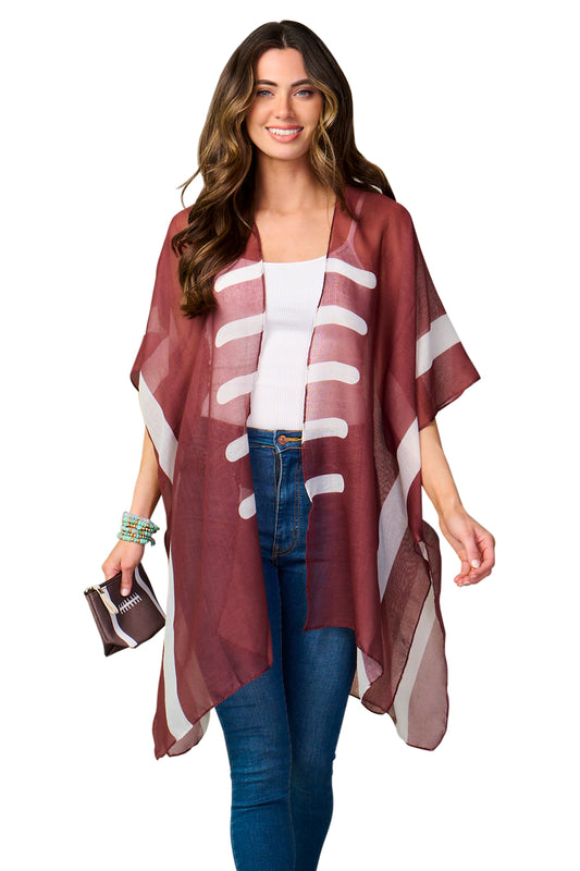 Football Game Day Shirt Kimono Cardigan - Open Shawl Blouse Cover Up for Sports Fan, Mom, Team Gift