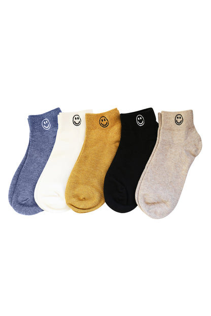 Cute Women's Socks Set - Embroidery Smile Ankle Socks