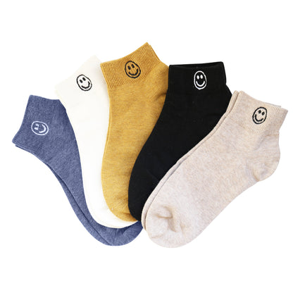 Cute Women's Socks Set - Embroidery Smile Ankle Socks