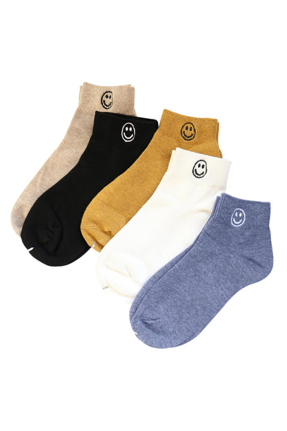 Cute Women's Socks Set - Embroidery Smile Ankle Socks