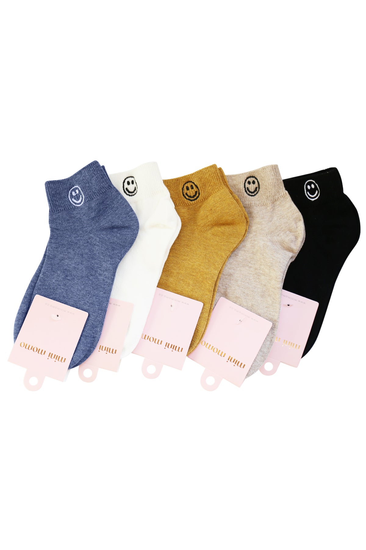 Cute Women's Socks Set - Embroidery Smile Ankle Socks