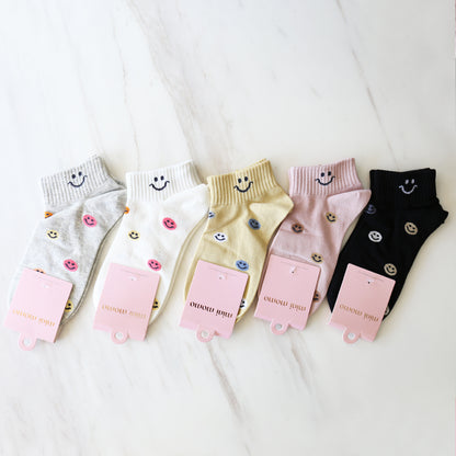 Cute Smiley Face Colorful Women's Ankle Socks Set
