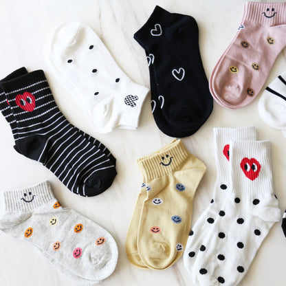 Cute Smiley Face Colorful Women's Ankle Socks Set