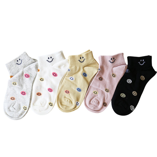 Cute Smiley Face Colorful Women's Ankle Socks Set