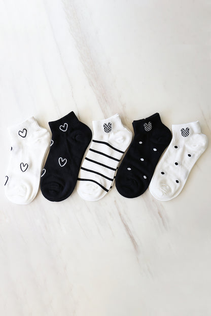 Cute Stripe & Heart Women's Classic Ankle Socks Set