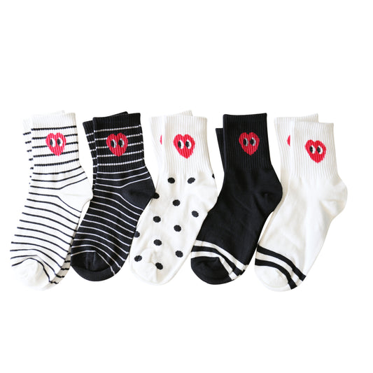 Cute  Heart Stripe Dots Women's Mid Calf Half Crew Socks Set
