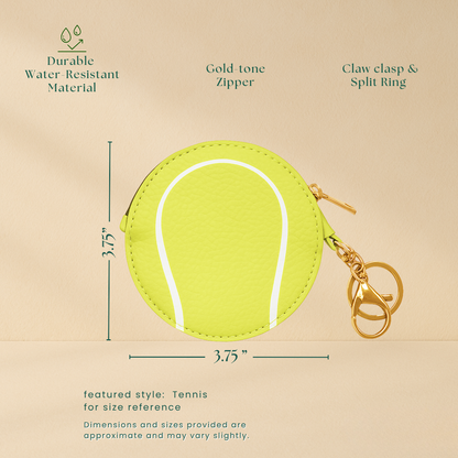 Golf ball Key Chain Bag Charm - Sports Coin Purse Zip Pouch Cute Team Gift